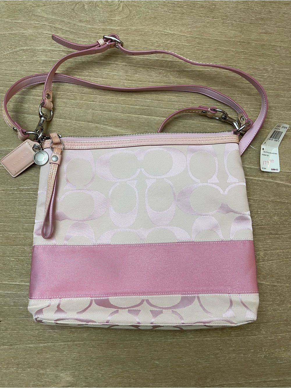Coach Pink Signature Canvas Leather Trim Purse/ Shoulder Bag/ Crossbody